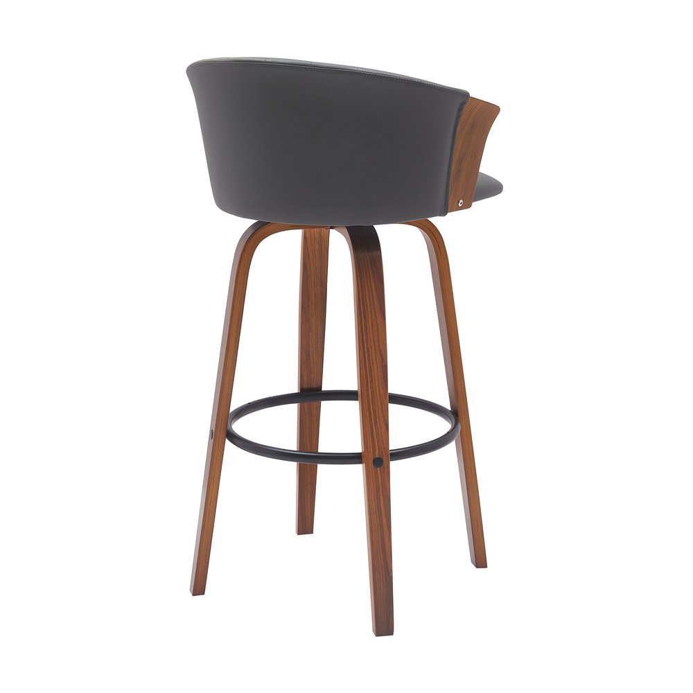 30" Gray And Brown Faux Leather And Fabric And Wood Bar Height Swivel Bar Chair HomeRoots
