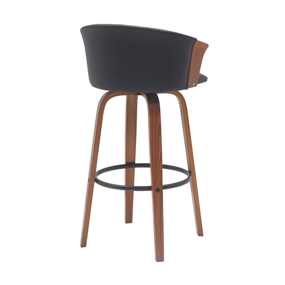 30" Black And Brown Faux Leather And Fabric And Wood Bar Height Swivel Bar Chair HomeRoots