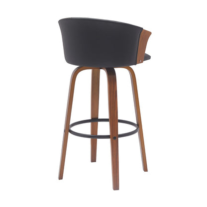 30" Black And Brown Faux Leather And Fabric And Wood Bar Height Swivel Bar Chair HomeRoots