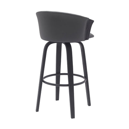30" Gray And Black Faux Leather And Fabric And Wood Bar Height Swivel Bar Chair HomeRoots