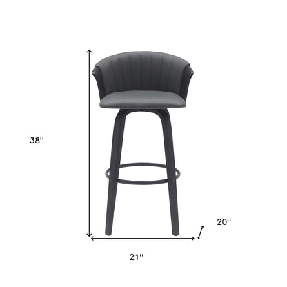 30" Gray And Black Faux Leather And Fabric And Wood Bar Height Swivel Bar Chair HomeRoots