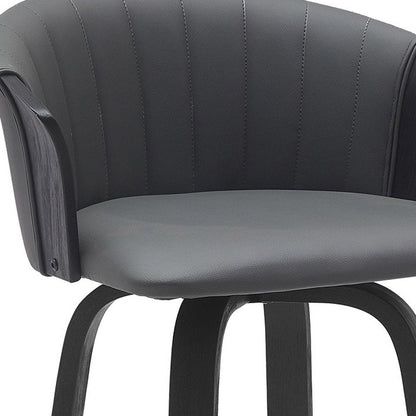 30" Gray And Black Faux Leather And Fabric And Wood Bar Height Swivel Bar Chair HomeRoots