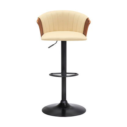 Cream And Black Faux Leather And Fabric And Metal Adjustable Height Swivel Bar Chair HomeRoots