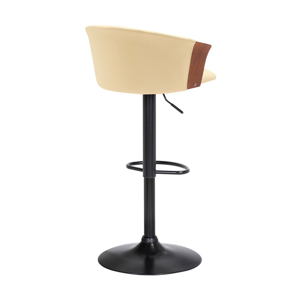 Cream And Black Faux Leather And Fabric And Metal Adjustable Height Swivel Bar Chair HomeRoots