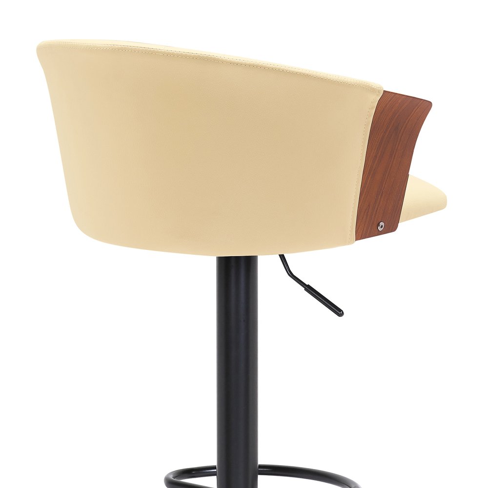 Cream And Black Faux Leather And Fabric And Metal Adjustable Height Swivel Bar Chair HomeRoots