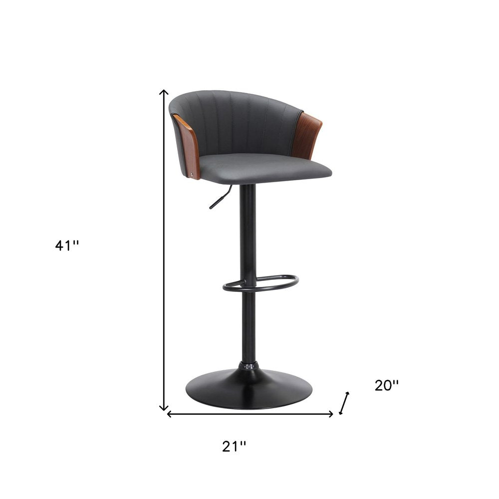 Gray And Black Faux Leather And Fabric And Metal Adjustable Height Swivel Bar Chair HomeRoots