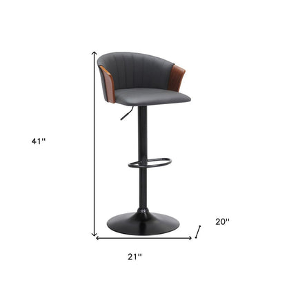 Gray And Black Faux Leather And Fabric And Metal Adjustable Height Swivel Bar Chair HomeRoots