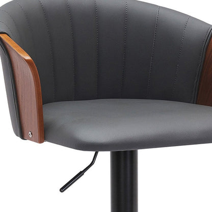 Gray And Black Faux Leather And Fabric And Metal Adjustable Height Swivel Bar Chair HomeRoots