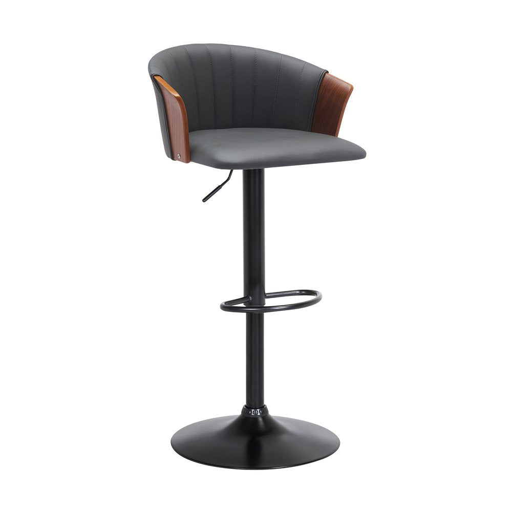 Gray And Black Faux Leather And Fabric And Metal Adjustable Height Swivel Bar Chair HomeRoots