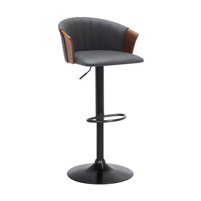 Gray And Black Faux Leather And Fabric And Metal Adjustable Height Swivel Bar Chair HomeRoots
