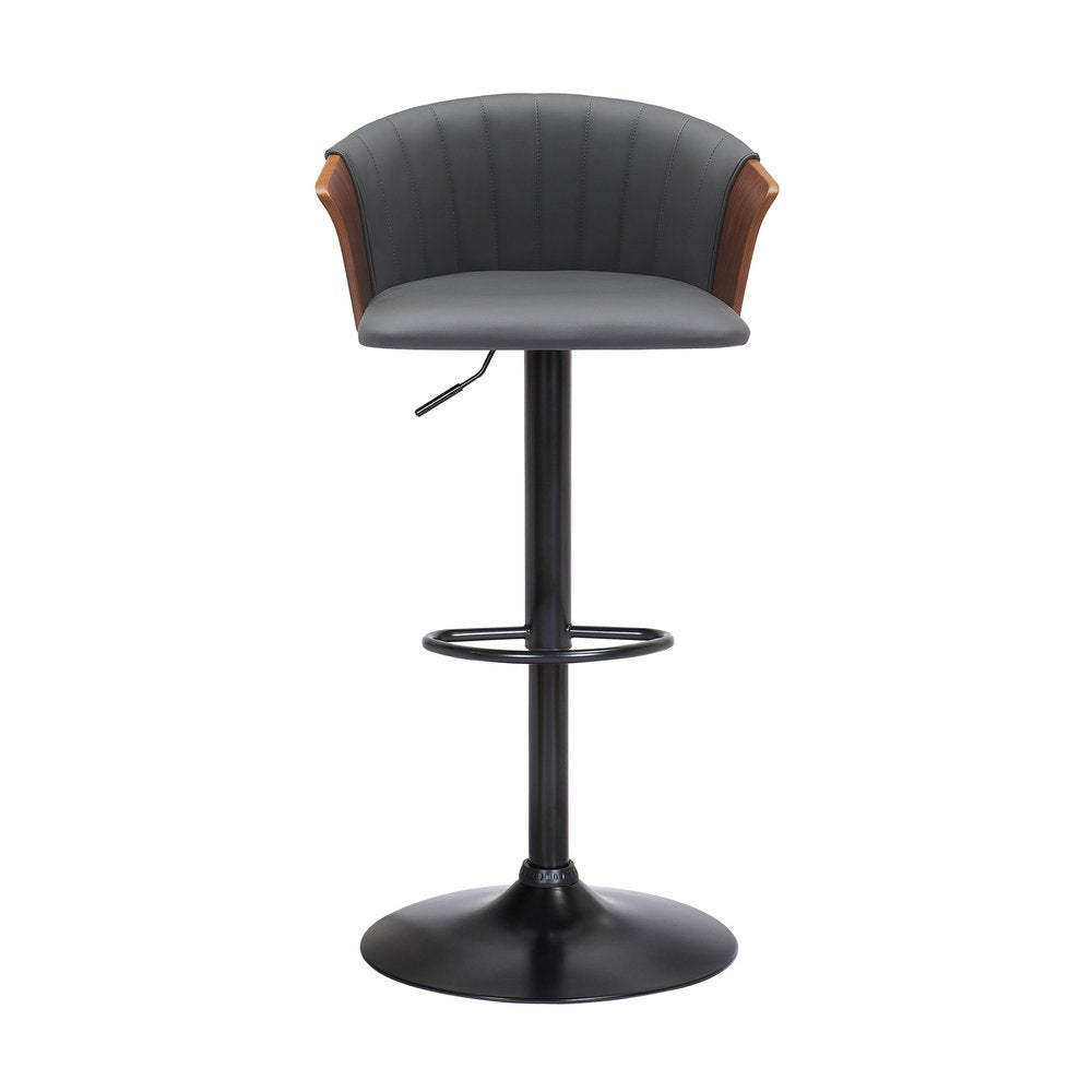 Gray And Black Faux Leather And Fabric And Metal Adjustable Height Swivel Bar Chair HomeRoots