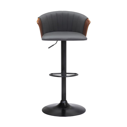 Gray And Black Faux Leather And Fabric And Metal Adjustable Height Swivel Bar Chair HomeRoots