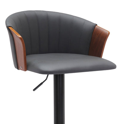 Gray And Black Faux Leather And Fabric And Metal Adjustable Height Swivel Bar Chair HomeRoots