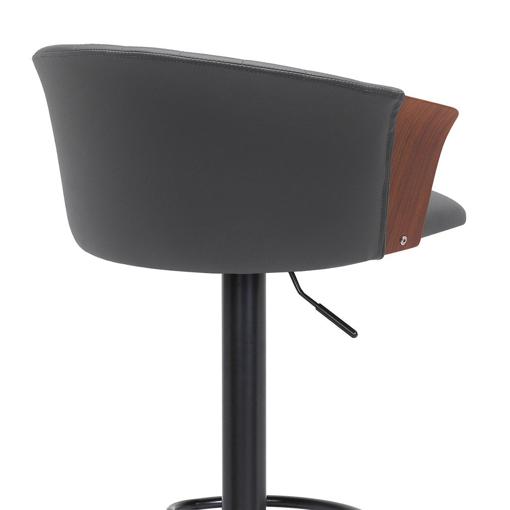 Gray And Black Faux Leather And Fabric And Metal Adjustable Height Swivel Bar Chair HomeRoots