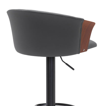 Gray And Black Faux Leather And Fabric And Metal Adjustable Height Swivel Bar Chair HomeRoots