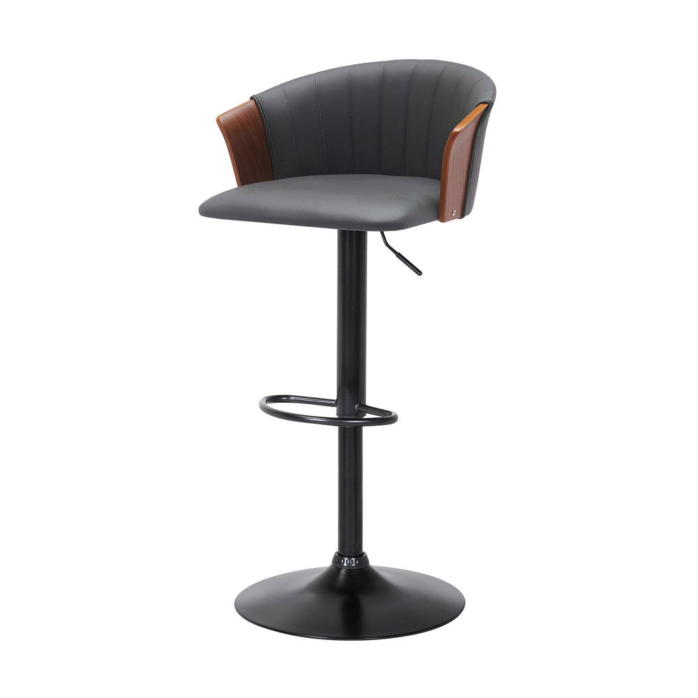 Gray And Black Faux Leather And Fabric And Metal Adjustable Height Swivel Bar Chair HomeRoots