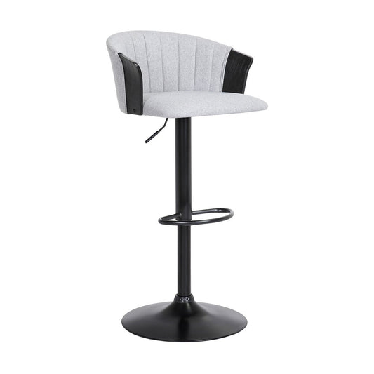 Light Gray And Black Fabric And Metal Adjustable Height Swivel Bar Chair HomeRoots