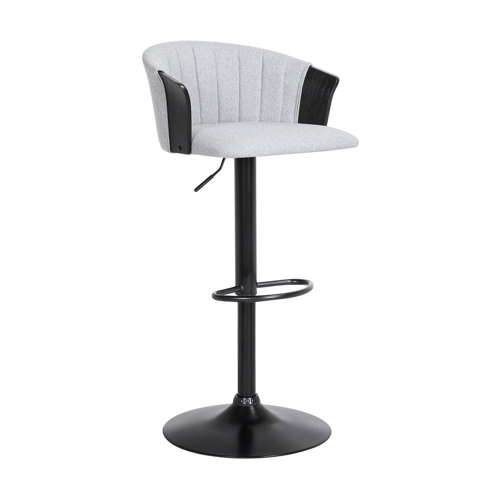 Light Gray And Black Fabric And Metal Adjustable Height Swivel Bar Chair HomeRoots