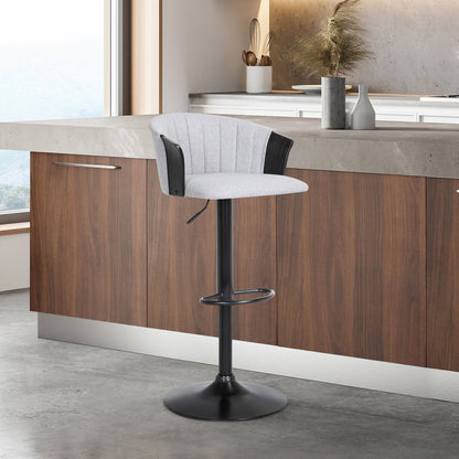 Light Gray And Black Fabric And Metal Adjustable Height Swivel Bar Chair HomeRoots