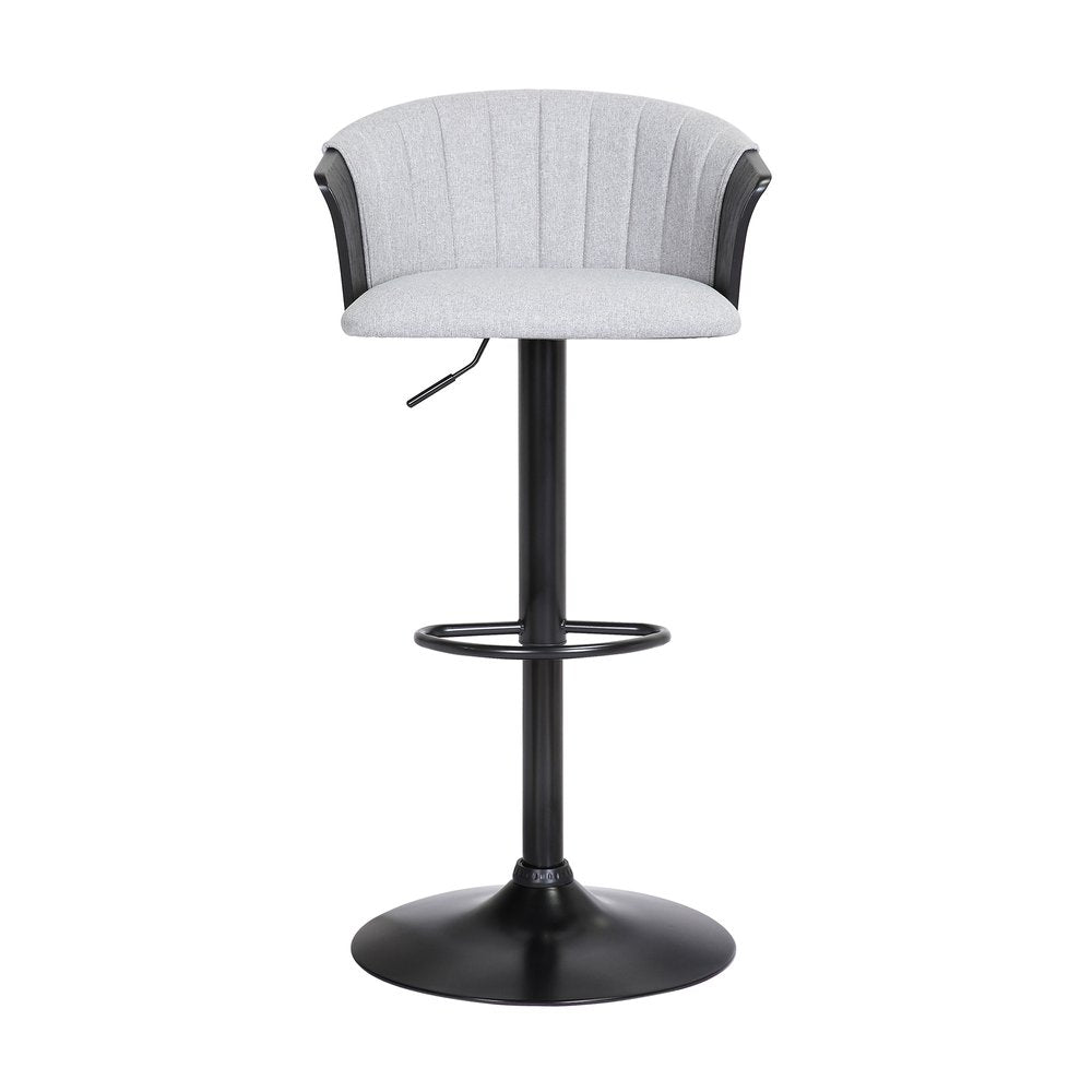 Light Gray And Black Fabric And Metal Adjustable Height Swivel Bar Chair HomeRoots