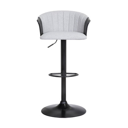Light Gray And Black Fabric And Metal Adjustable Height Swivel Bar Chair HomeRoots