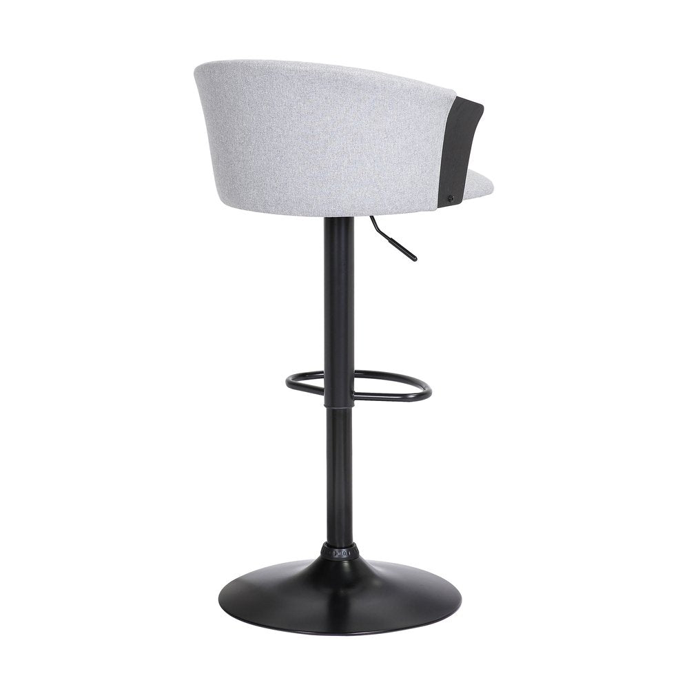 Light Gray And Black Fabric And Metal Adjustable Height Swivel Bar Chair HomeRoots