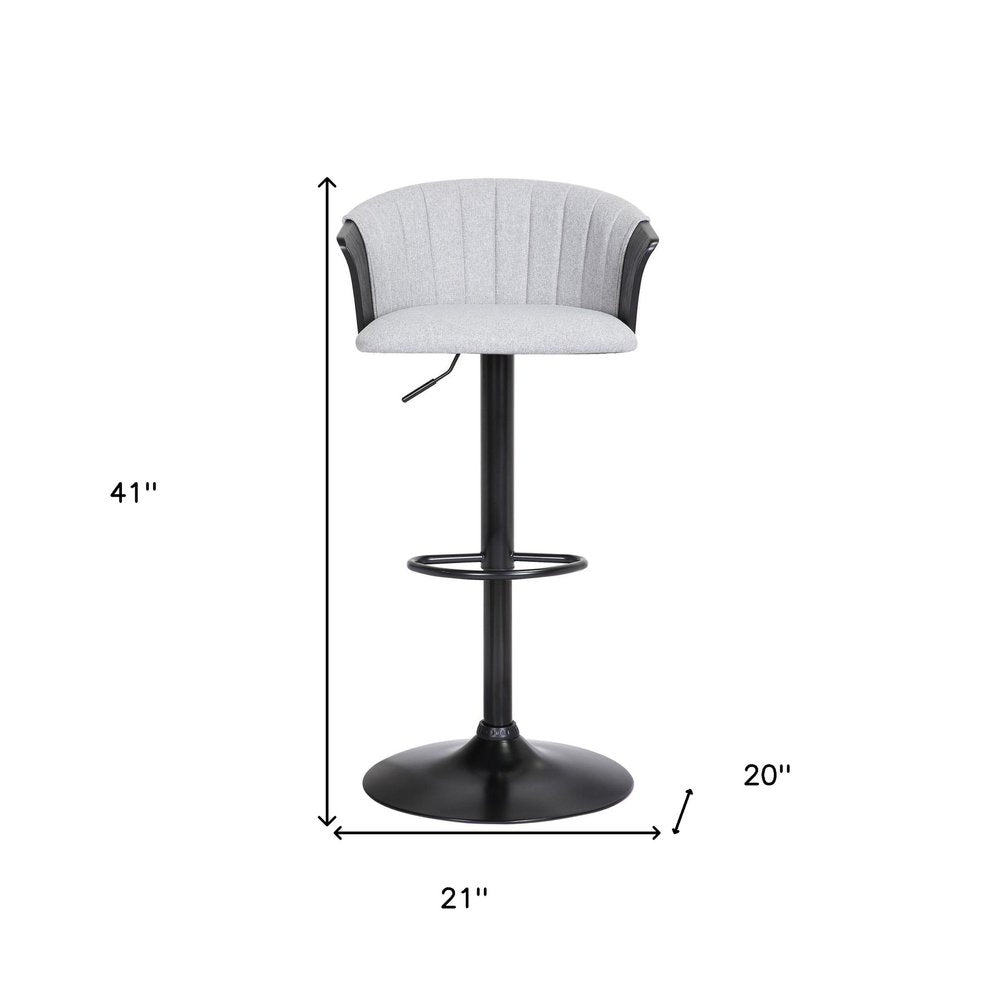 Light Gray And Black Fabric And Metal Adjustable Height Swivel Bar Chair HomeRoots