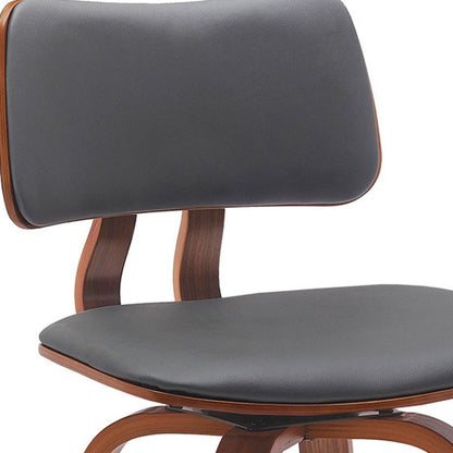26" Gray And Brown Faux Leather And Fabric And Wood Low Back Counter Height Swivel Bar Chair HomeRoots