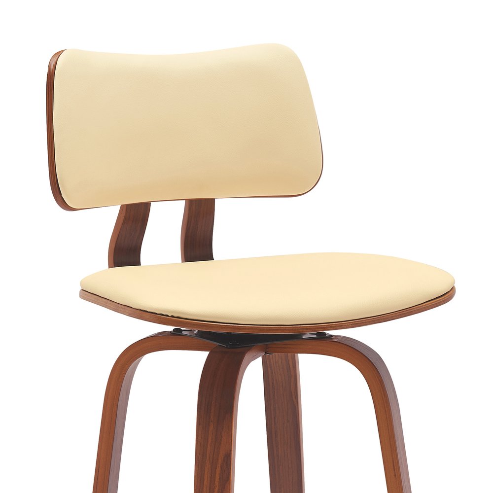 26" Cream And Brown Faux Leather And Fabric And Wood Low Back Counter Height Swivel Bar Chair HomeRoots