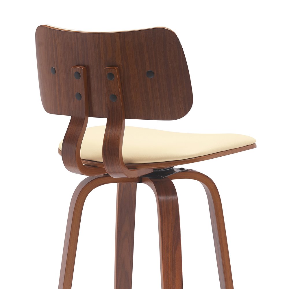 26" Cream And Brown Faux Leather And Fabric And Wood Low Back Counter Height Swivel Bar Chair HomeRoots