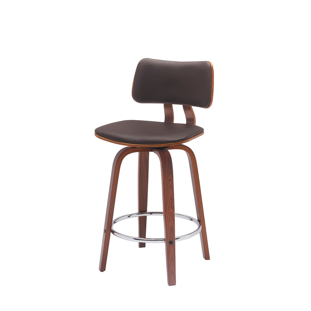 26" Brown Faux Leather And Fabric And Wood Low Back Counter Height Swivel Bar Chair HomeRoots