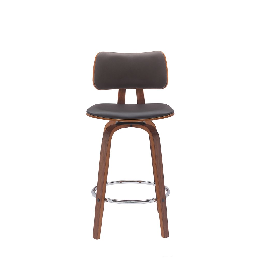 26" Brown Faux Leather And Fabric And Wood Low Back Counter Height Swivel Bar Chair HomeRoots