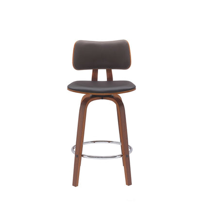 26" Brown Faux Leather And Fabric And Wood Low Back Counter Height Swivel Bar Chair HomeRoots
