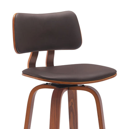 26" Brown Faux Leather And Fabric And Wood Low Back Counter Height Swivel Bar Chair HomeRoots