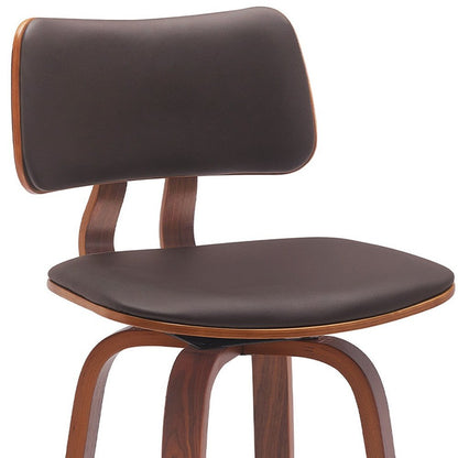 26" Brown Faux Leather And Fabric And Wood Low Back Counter Height Swivel Bar Chair HomeRoots