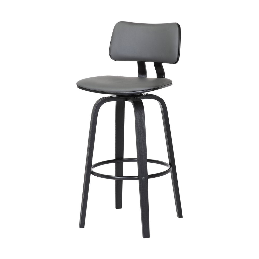 26" Gray And Black Faux Leather And Fabric And Wood Low Back Counter Height Swivel Bar Chair HomeRoots