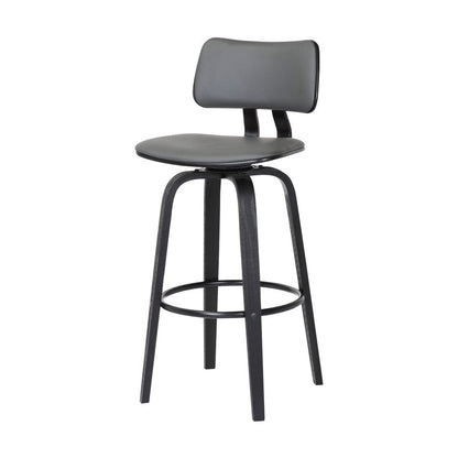 26" Gray And Black Faux Leather And Fabric And Wood Low Back Counter Height Swivel Bar Chair HomeRoots