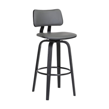 26" Gray And Black Faux Leather And Fabric And Wood Low Back Counter Height Swivel Bar Chair HomeRoots