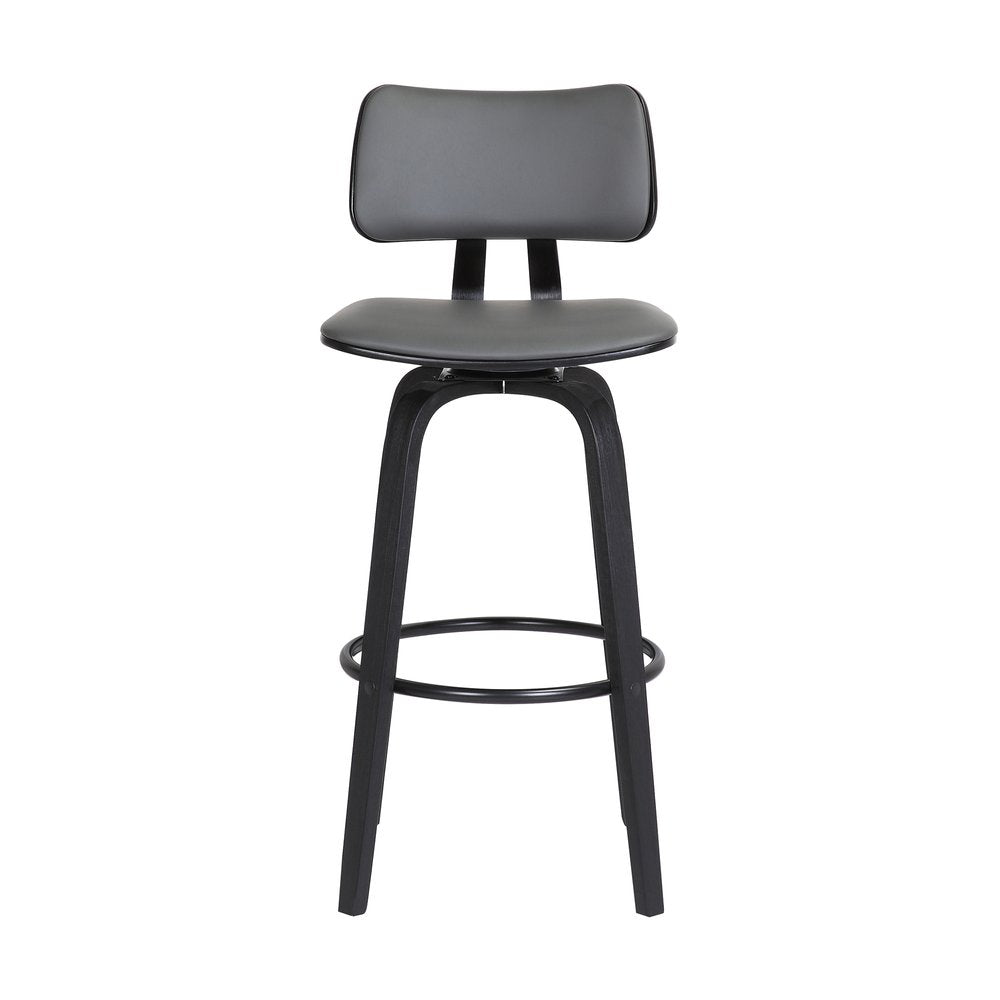 26" Gray And Black Faux Leather And Fabric And Wood Low Back Counter Height Swivel Bar Chair HomeRoots