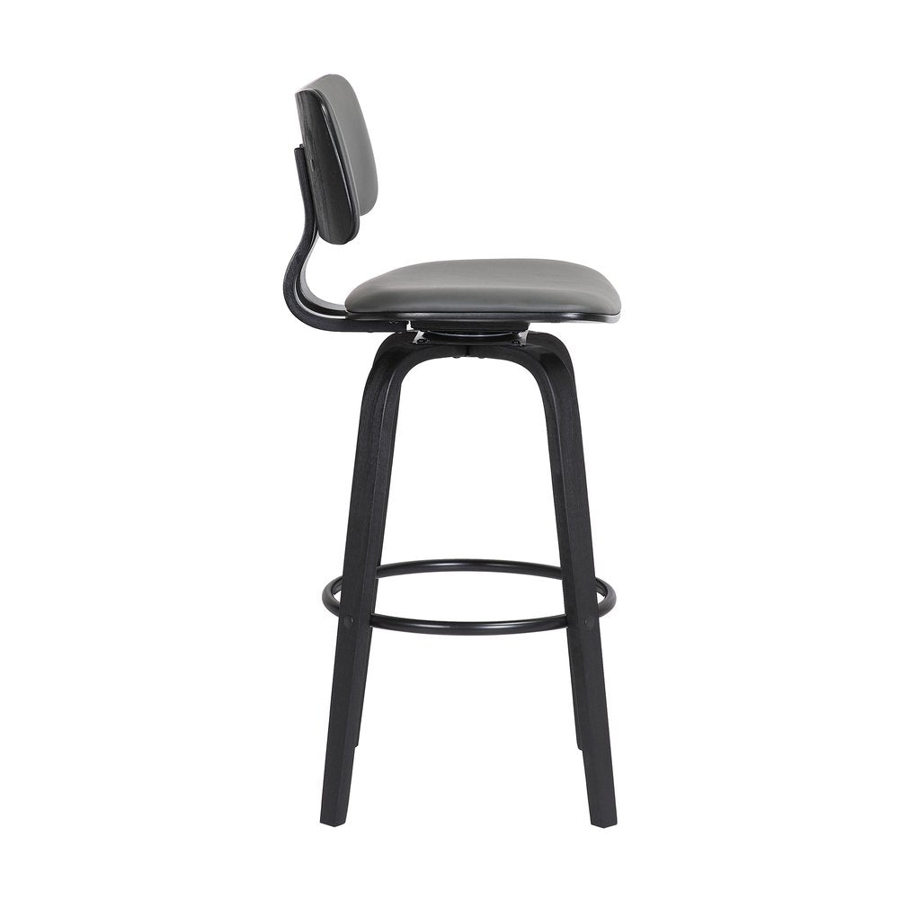 26" Gray And Black Faux Leather And Fabric And Wood Low Back Counter Height Swivel Bar Chair HomeRoots