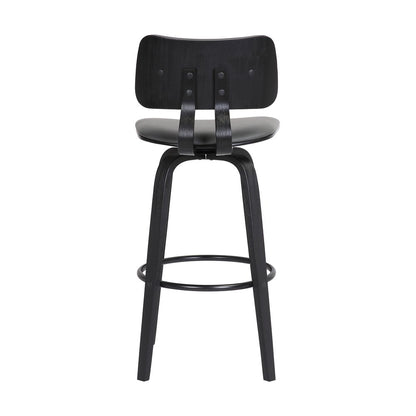 26" Gray And Black Faux Leather Swivel Low Back Counter Height Bar Chair