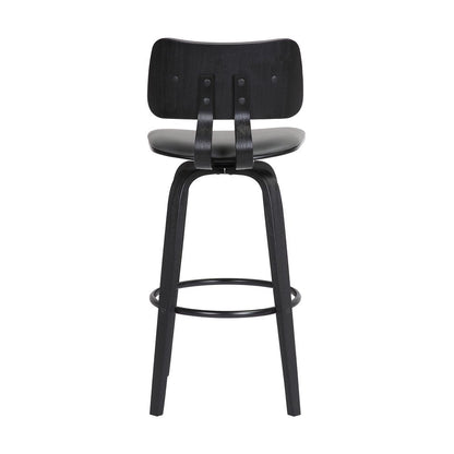 26" Gray And Black Faux Leather And Fabric And Wood Low Back Counter Height Swivel Bar Chair HomeRoots