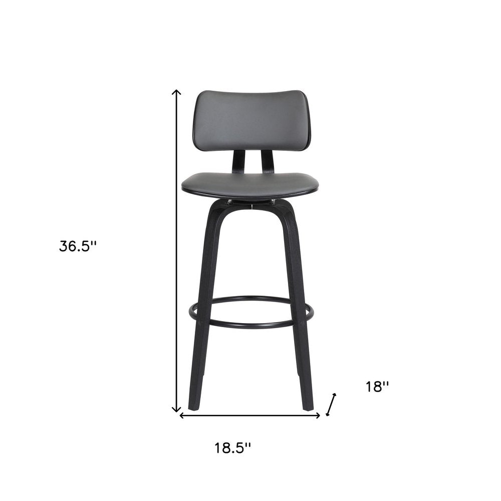 26" Gray And Black Faux Leather And Fabric And Wood Low Back Counter Height Swivel Bar Chair HomeRoots
