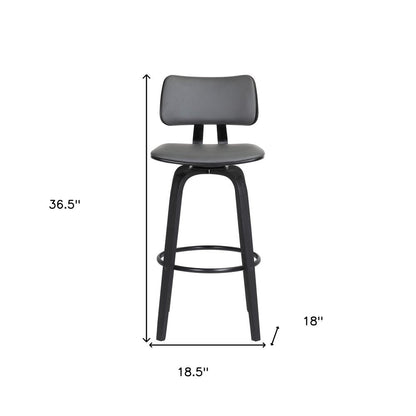 26" Gray And Black Faux Leather And Fabric And Wood Low Back Counter Height Swivel Bar Chair HomeRoots