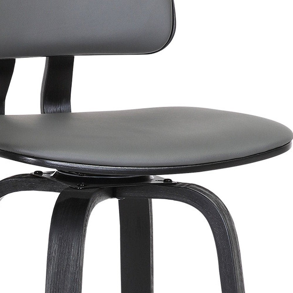 26" Gray And Black Faux Leather And Fabric And Wood Low Back Counter Height Swivel Bar Chair HomeRoots