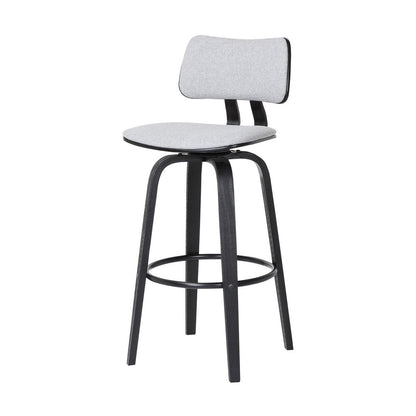 26" Light Gray And Black Fabric And Wood Low Back Counter Height Swivel Bar Chair HomeRoots
