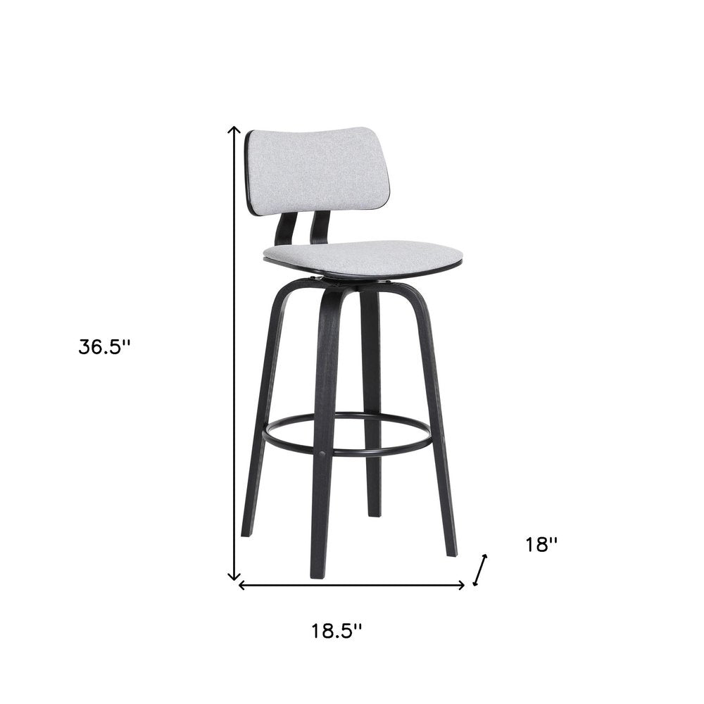 26" Light Gray And Black Fabric And Wood Low Back Counter Height Swivel Bar Chair HomeRoots