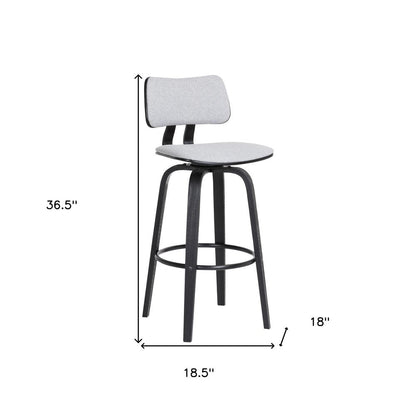 26" Light Gray And Black Fabric And Wood Low Back Counter Height Swivel Bar Chair HomeRoots