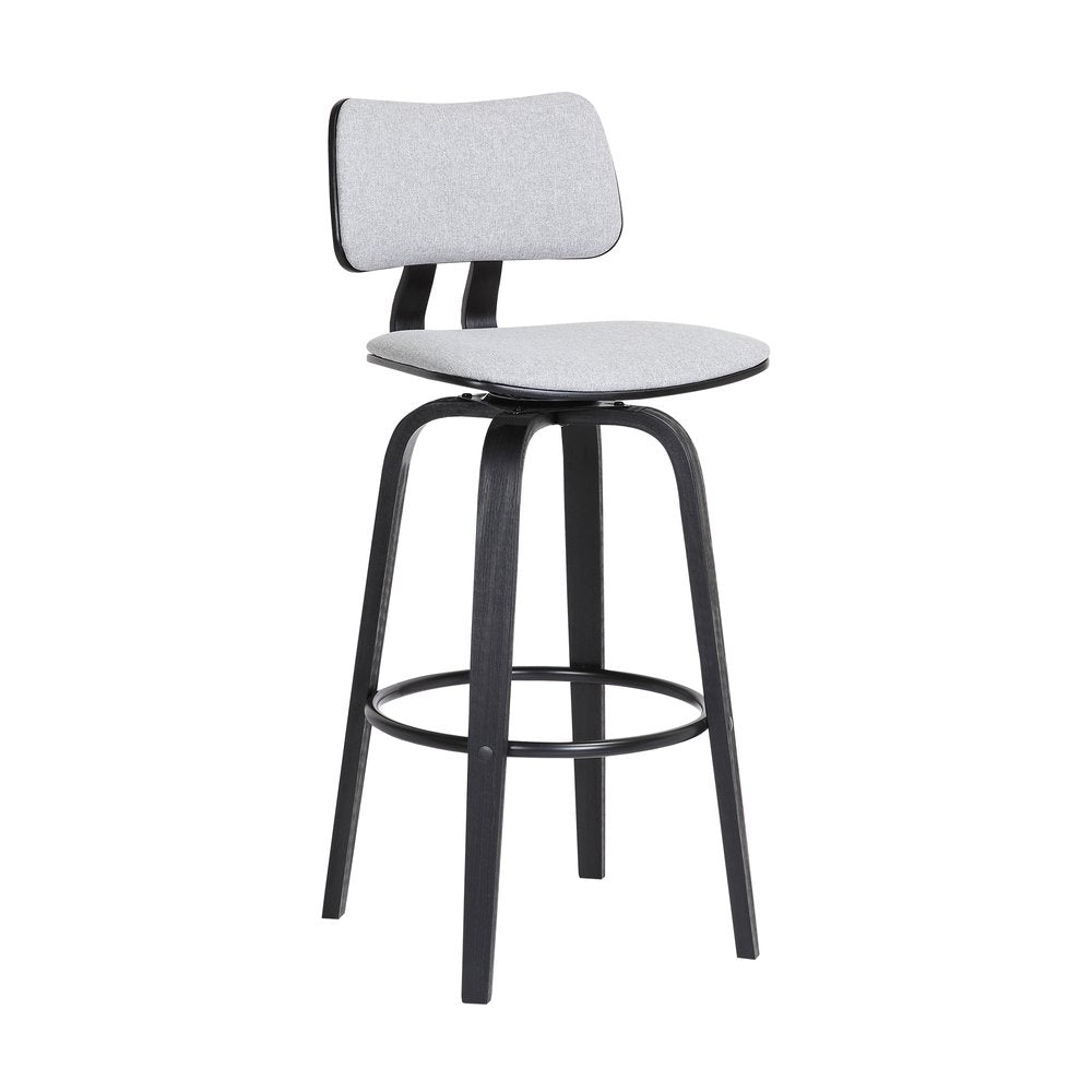 26" Light Gray And Black Fabric And Wood Low Back Counter Height Swivel Bar Chair HomeRoots