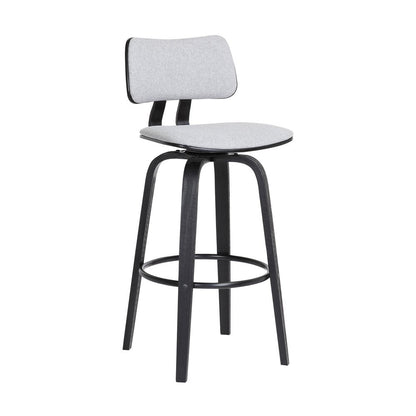 26" Light Gray And Black Fabric And Wood Low Back Counter Height Swivel Bar Chair HomeRoots